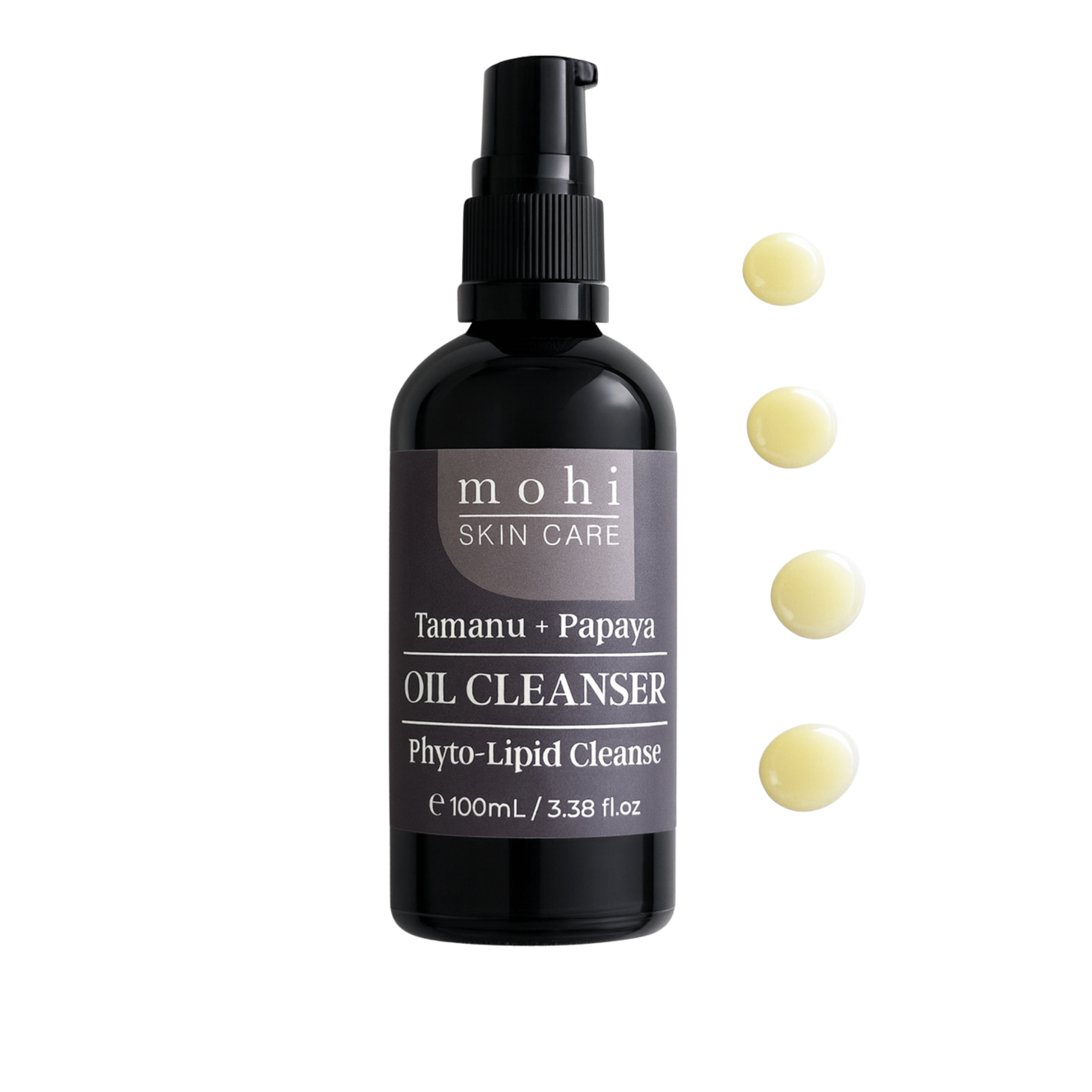 Bottle of mohi Skin Care Oil Cleanser on a light background