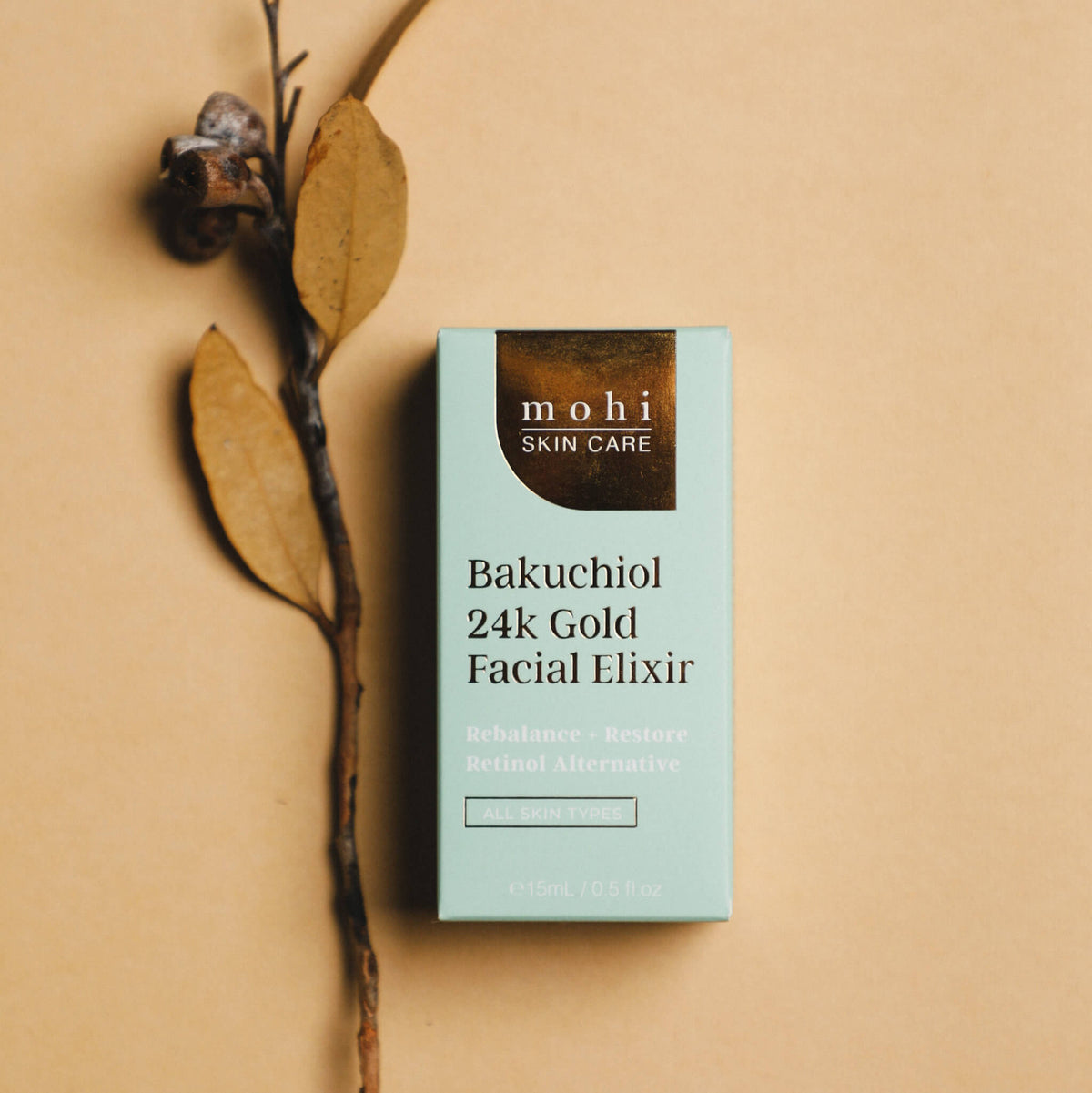 Mohi Skincare 24k gold Bakuchiol skin care retinol alternative with gumnut.